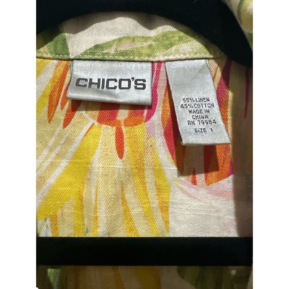 Chicos Floral Tropical Hawaiian Print Linen Blend Button Up Jacket Size 1 - Picture 7 of 11